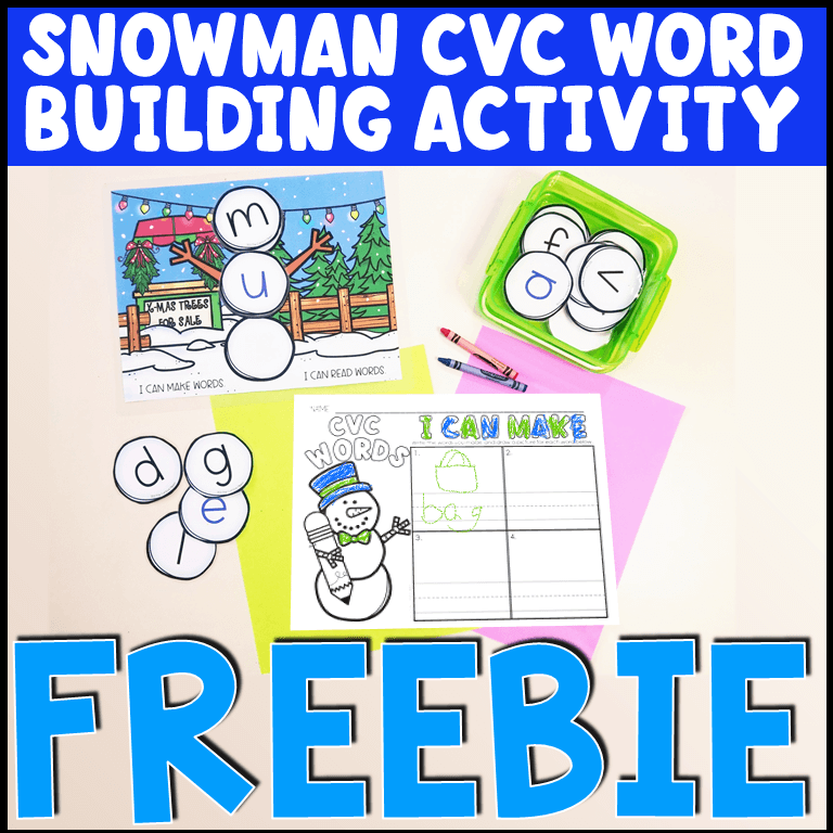 snowman CVC word building activity freebie