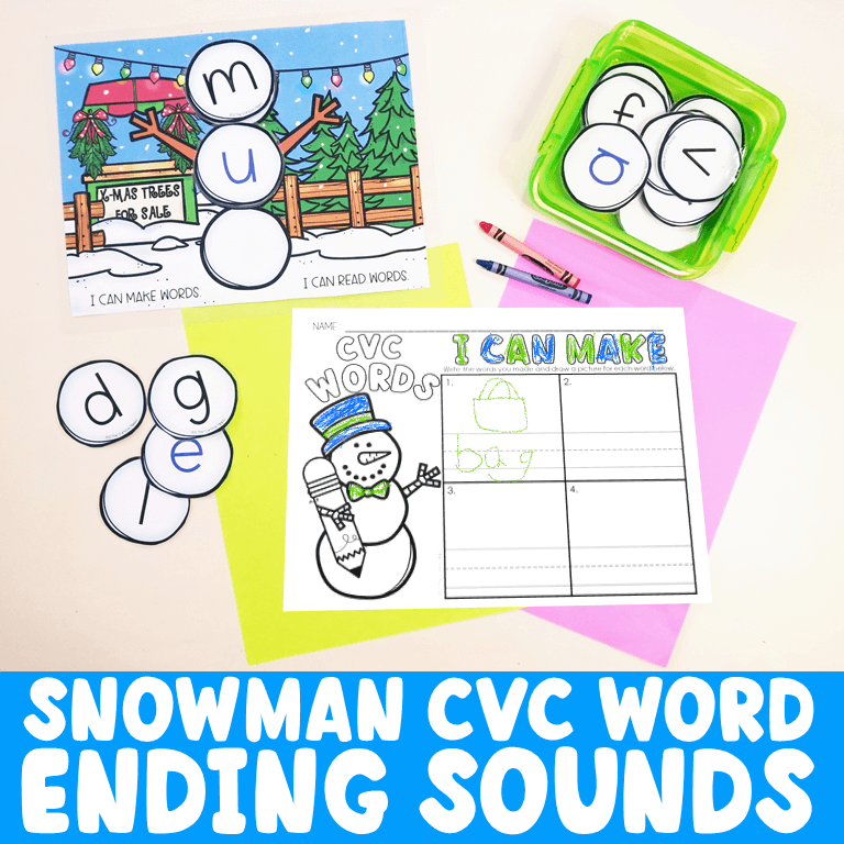 Snowman CVC word building ending sound